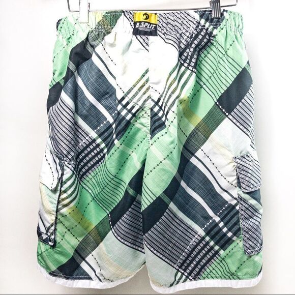 Banana Split Green/Black Plaid Board Shorts Sz XL - Picture 2 of 9
